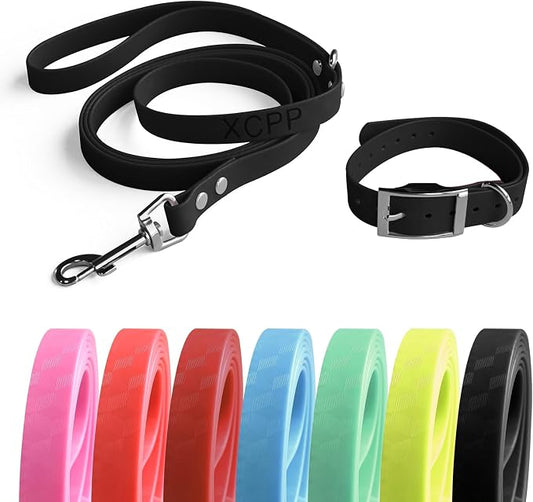 4.2FT Dog Collar and Leash Set, PVC Waterproof Adjustable Odor Proof Pet Collars Leashes, Easy to Clean, Surface 3D Cube Effect, Dog Leash for Small Dogs, Black