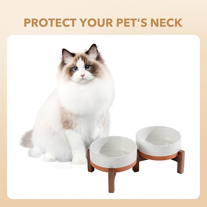 Havniva 5.1" Elevated Dog Bowls Ceramic Raised Dog Bowl with Non-Slip Stand (Acacia Wood) Two Height Options, Dog Food & Water Bowl for Small Breed Dogs Puppy - 1.6 Cups 13.5 oz