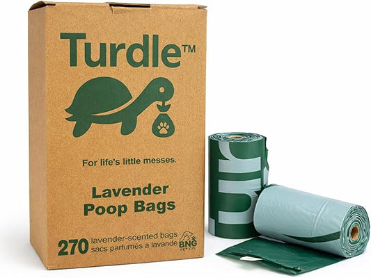 Turdle Dog Poop Bags Rolls, Certified Compostable Poop Bags for Dogs, Extra Thick Leak-Proof, BPI Certified (ASTM D6400), Lavender Scented, Plant-Based, 270 Count