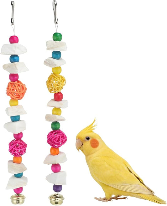 Bird Toys with Cuttlebone, Prevents Destructive Chewing, Grinding Stone for Bird, White, Colorful, 2 Pcs