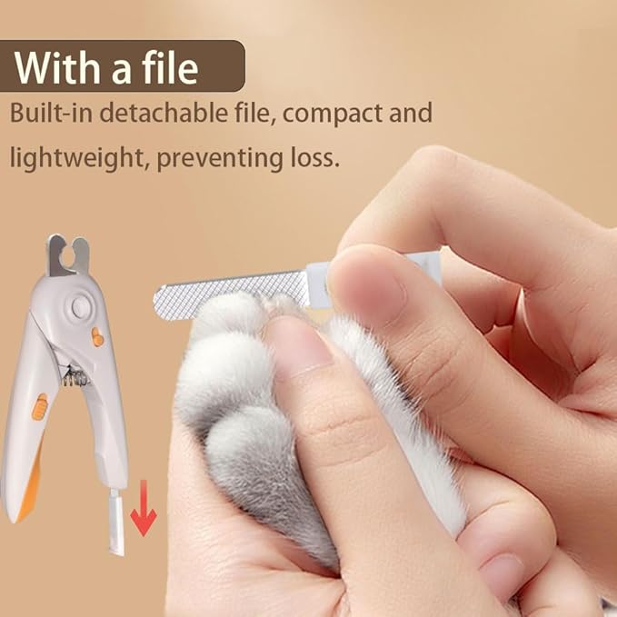 LED Dog Nail Clipper with Light, Illuminate Nails and Bloodline for Safe Trimming, with Nail File, Transparent Guard and Safety Lock, Suitable for Cats and Dogs-White