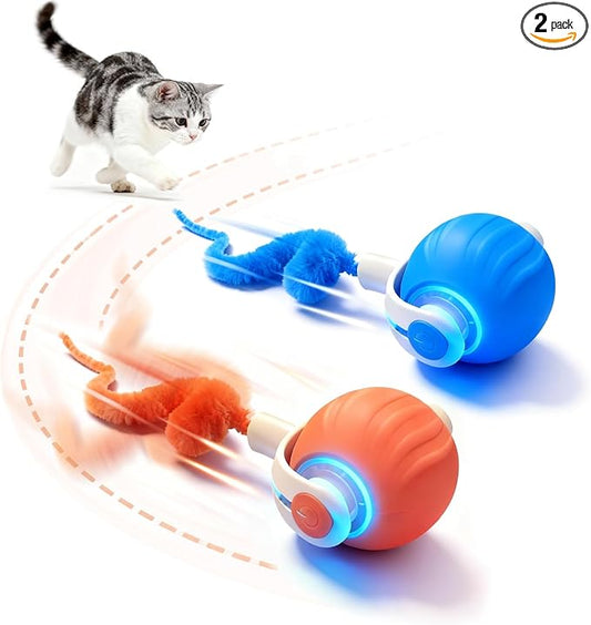 Interactive Cat Toys for Indoor Cats,2 Automatic Moving Kitten Toys,Cat Toys for Bored Indoor Adult Cats,Smart Rechargeable Cat Enrichment Toys for Small/Medium/Large Cats to Keep Them Busy, Cat Balls