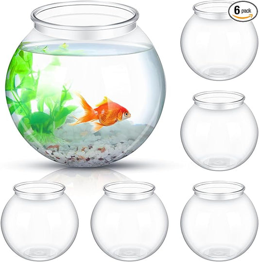 Mifoci 6 Pcs Fish Bowl Plastic Fish Tank Clear 100 oz Goldfish Bowl Multipurpose Round Desktop Aquarium Transparent for Home Office Goldfish Turtle Candy Party Favors, 7.09 x 6.3 Inch