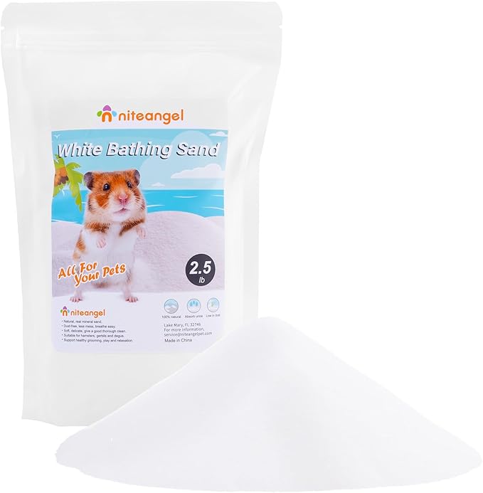 Niteangel Hamster Desert Bath Sand | No-Dust Bath or Potty Litter for Hamster Chinchillas Gerbil Mice Degu or Other Small Pets (White Sand, 2.5LB/40oz)