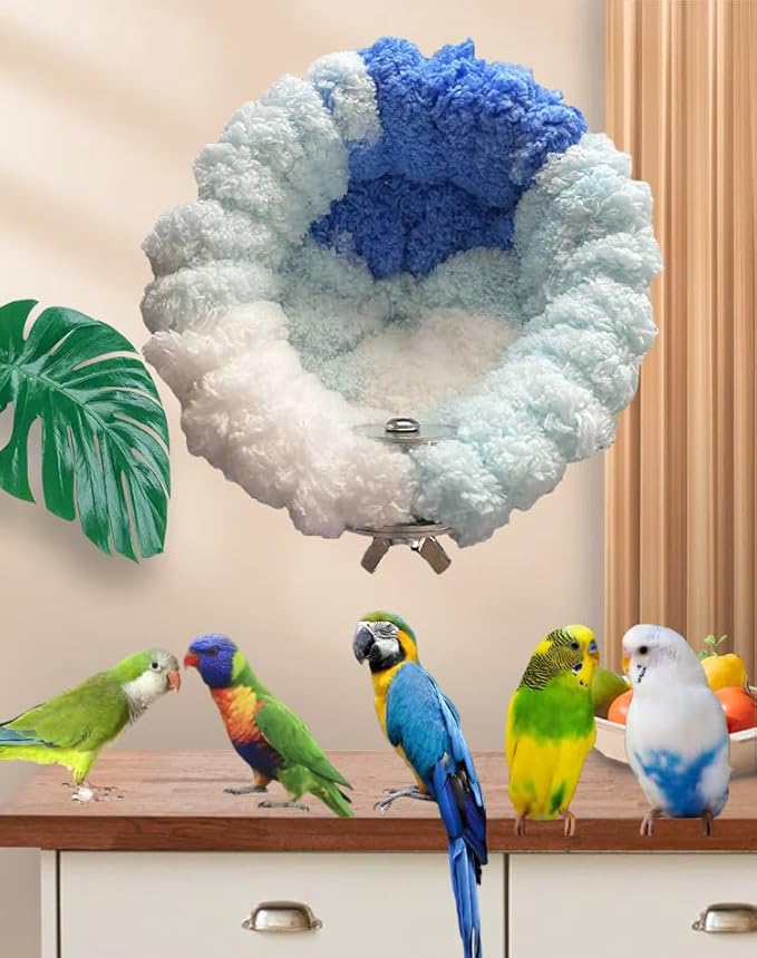 2 Pack Warm Bird Nest Bed for Cage Plush Hanging Parrot Bed Bird Snuggle Hut Hanging Sleeping Bird House for Parakeet, Conure, Budgie, Cockatiel, Lovebird, Finch, Hamster-Grey&Blue