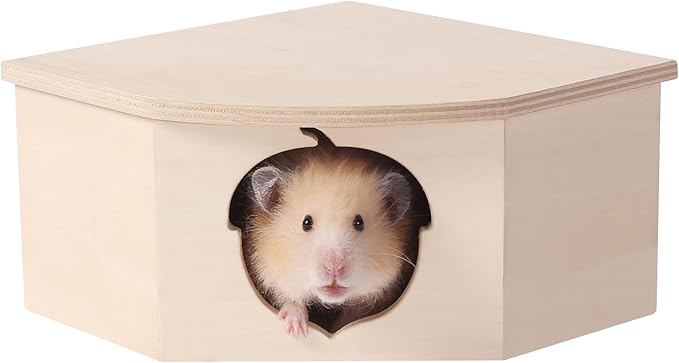 Natural Wooden Hamster House Hideout Small Animals Habitat Exploring Toys for Dwarf & Syrian Hamster, Gerbils, Mice, Rats, Hedgehog, Lemmings (Chestnut Shape Hole)