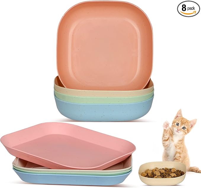 8 Pieces Cat Food Bowl Set, 6 inch Wide Shallow Cat Bowl for Relief Whisker Fatigue,Small Flat Cats Dish, Shallow Pet Feeding Dish or Plate for Kittens and Small Dogs
