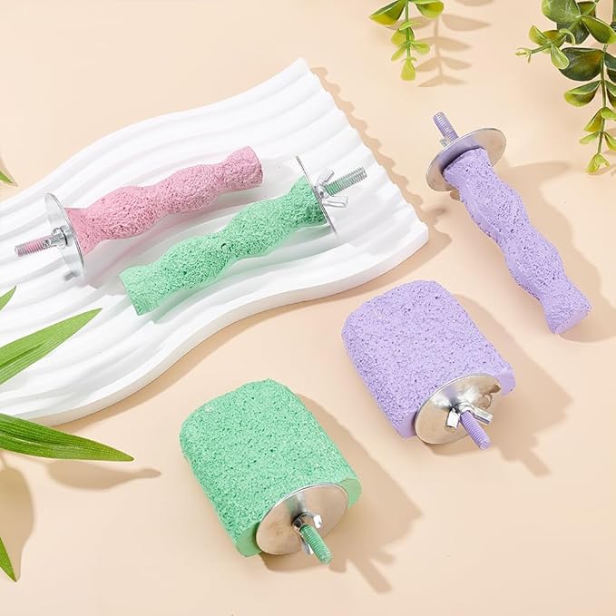 5PCS Bird Beak Stone Cage Accessories for Parakeets Bird Parrot Cage Perch, Stand Platform Foot Claws Trimmer Chewing Toys for Budgies Parakeets Cockatiels Conures