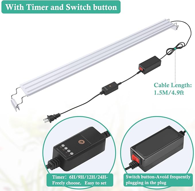 HITOP Full Spectrum LED Aquarium Light – 32-40" Classic Fish Tank Light with Timer, Aquarium Plant Light with Stable Extendable Brackets
