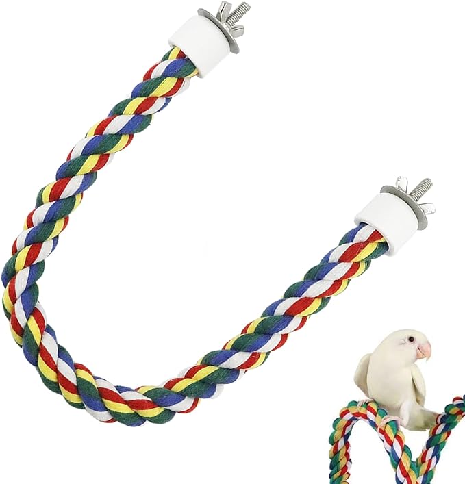 Bird Rope Perch - 40CM/15.7inch Colorful Perches Climbing Standing Bungee Rope Perches Chew Toys for Cockatiels Parrots