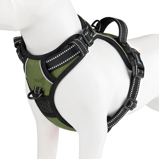 PHOEPET No Pull Dog Harness with Handle Reflective Padded Vest for Small Medium Large Dogs, Adjustable Puppy Harnesses with Front & Back Clip Easy Walking (XS, Misty Green)
