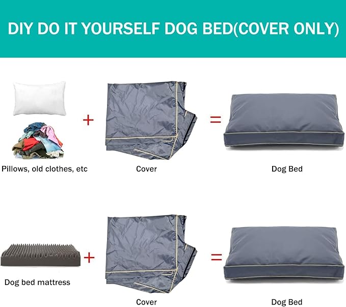 Dog Bed Cover,Waterproof Tough Plastic DIY Pet Bed Cover,Non Stick Hair Easy to Clean Rectangular Fillable Dog Bed Covers with Zipper(Dark Grey,30" L x 20" W x 4" Th,Cover Only)