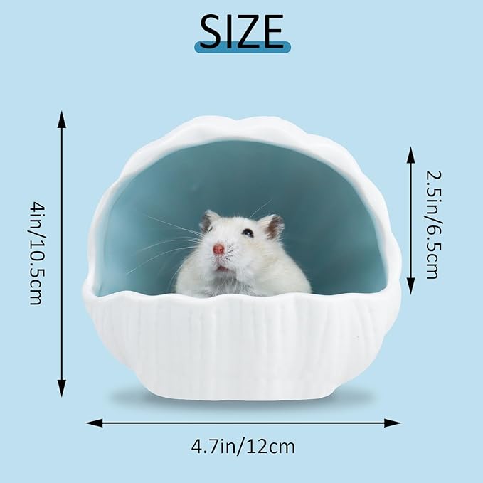 WishLotus Ceramic Hamster Hideout, Adorable Sea Shell Shaped Hamster House, Large-Opening Small Animal Hideout, Small Animal Hideout Habitat Decor for Dwarf Hamsters Gerbils Chinchilla