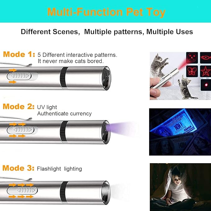 IVVTRYI Laser Pointer 2 Cat Toys for Indoor, Rechargeable, 7 Adjustable Wand Red Light Pet Interactive Cat Mouse Toys to Keep Busyfor Kitten Dog Chase Play