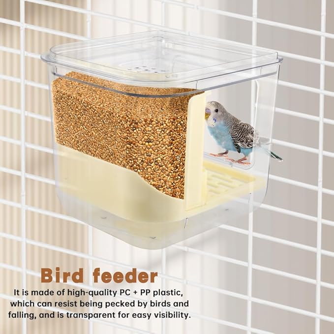 Automatic Bird Feeder No Mess Bird Cage Pet Feeder Multifunctional Parrot Feeders Transparent Food Container for Canaries (Color:Clear)