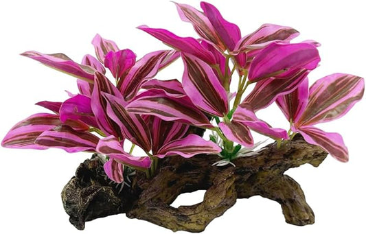 Fish Tank Decorations Aquarium Decor Ornaments Betta Pink Leaf pad Hammock Artifical Driftwood Goldfish Bowl Accessories (Hot Pink Set)