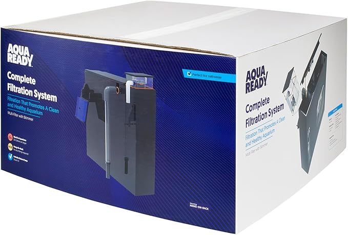 AquaReady HF-M Hang On Back Aquarium Filter with Protein Skimmer - Filtration for Saltwater Aquariums, Fish Tanks Up to 60 Gallons, Ultra Quiet Multi Step Filter, Probe Holders, Inlcudes Bio Media