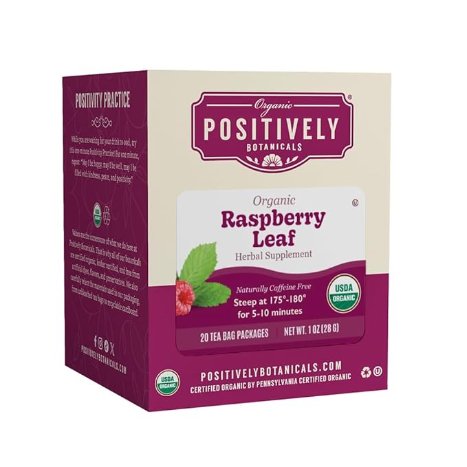 Organic Positively Botanicals Company, Raspberry Leaf Herbal Tea Bags, 20 Count