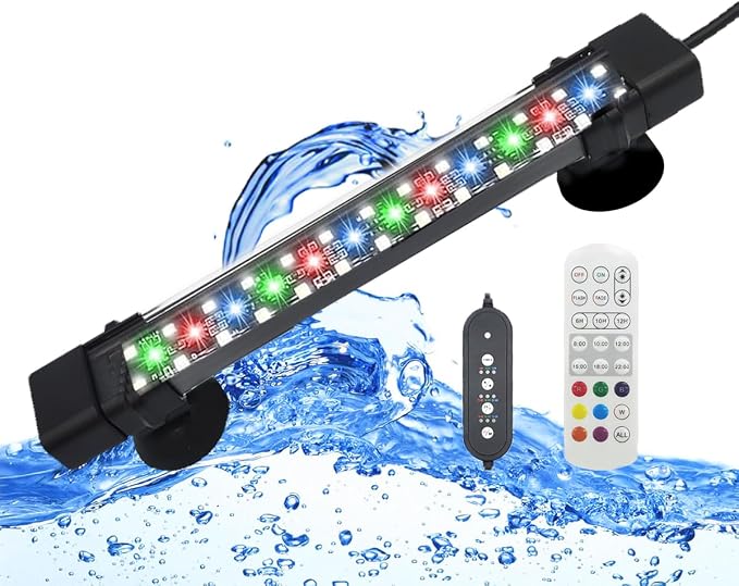 Submersible Aquarium Lights for Fish Tank,24/7 Cycle Fish Tank Light with Timer,Adjustable Brightness,8 Colors,Underwater Full Spectrum LED Aquarium Decor Plant Light,15.7'' for 20gallon Fish