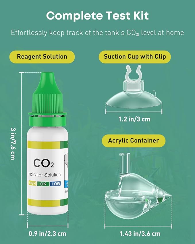 Pawfly Acrylic CO2 Drop Checker for Aquarium, Fish Tank Carbon Dioxide Checker, CO2 Monitor Kit with Solution & Suction Cups, CO2 Detector, Aquarium CO2 Tester, CO2 Indicator for Planted Fish Tank