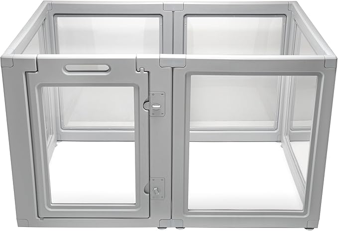 Front Row Clear Plastic Dog Playpen - 6-Panel, 30-inch Height, Durable Indoor/Outdoor Pet Fence, Easy Assembly, Foldable, Small to Medium Dogs and Puppies (Ash Gray, 30", 6)
