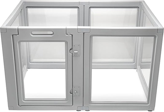 Front Row Clear Plastic Dog Playpen - 6-Panel, 30-inch Height, Durable Indoor/Outdoor Pet Fence, Easy Assembly, Foldable, Small to Medium Dogs and Puppies (Ash Gray, 30", 6)