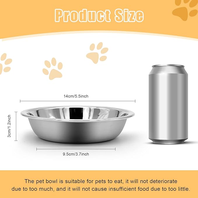 Stainless Steel Cat Bowl - Shallow Wide Flat Cats Food Bowls,Metal Kitten Dishes Whisker Friendly Fatigue Relief,Replacement Basic Kitty Plates for Elevated Stand,Dishwasher Safe（Set of 12）