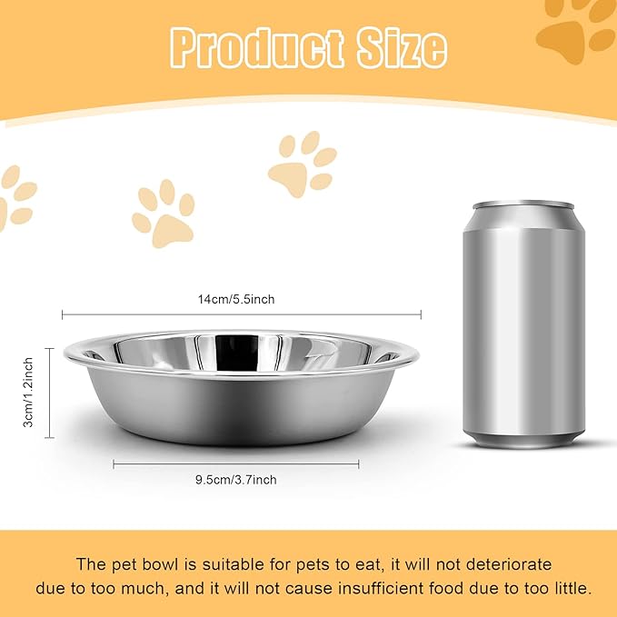 Stainless Steel Cat Bowl-Shallow Wide Flat Cats Food Bowls,Metal Kitten Dishes Whisker Friendly Fatigue Relief,Replacement Basic Kitty Plates for Elevated Stand,Dishwasher Safe（Set of 5）