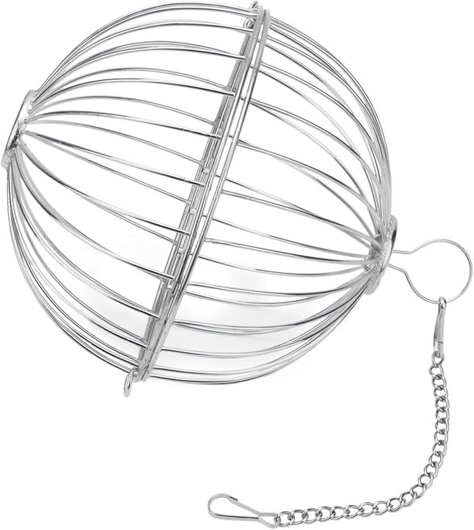 Rabbit Hay Ball Stainless Steel Hanging Feed Dispenser for Bunny Hamster Guinea Pig Rat Chinchilla (A: 5.11inch, Silver)