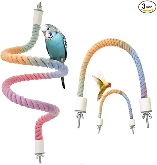 3 PCS of Bird perches Gradient Ropes, Used as Climbing Ropes for Parrot Cages, Rope Perch with Double Bird cage Swing Toy- Swing