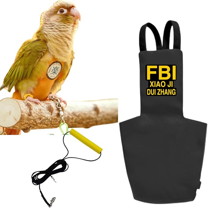 MANON ROSA Bird Diapers Leash Set Washable Reusable Handmade Flight Suit Waterproof Inner Layer - Protective Parrot Nappy Clothes Parakeets Macaws Budgies Canaries (Black2,Blue Quaker Parrot)