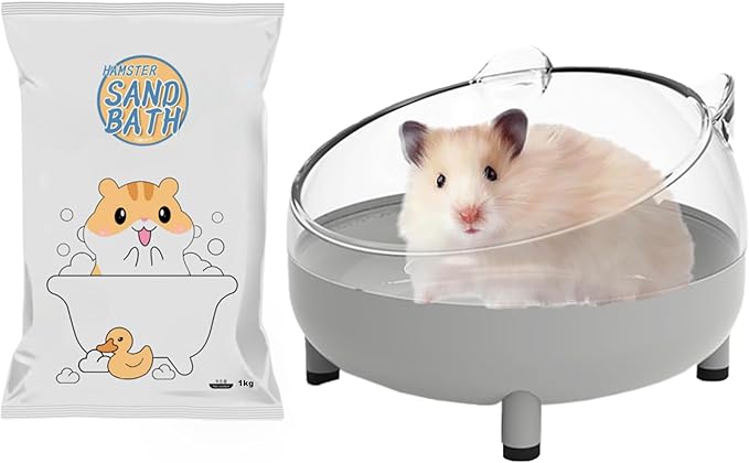 Meow&Woof Hamster Sand Bath Container & Dust-Free Bath Sand Set, 6.5" Sandbox Toilet for Hamster, Gerbil, Chinchilla, Mice – 2.2 lbs Potty Litter Sand for Small Animals (Grey)