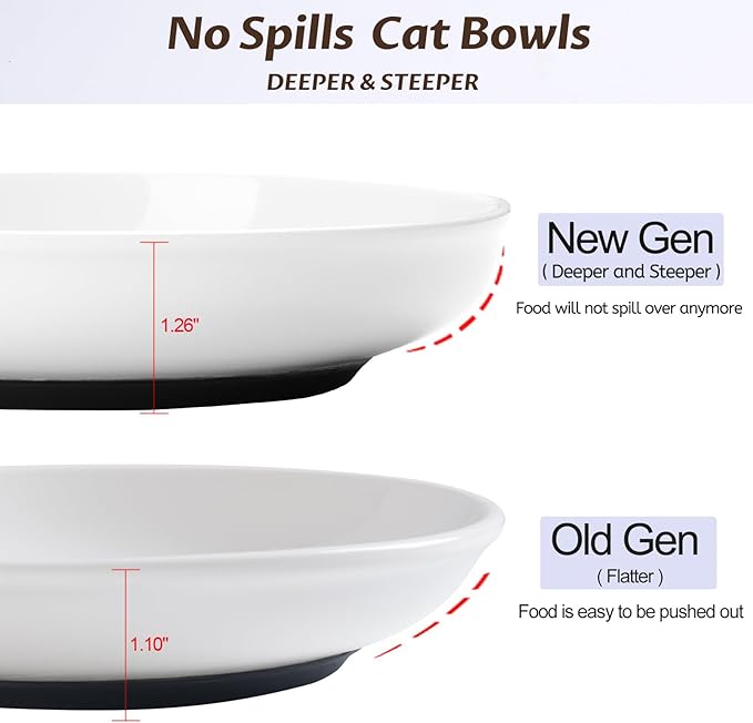 WROSWT No Spill Cat Bowls,Cat Food Bowl,Anti Whisker Fatigue Healthy Ceramic Cats Dishes Set for Indoor Cats,Shallow Wide Kitten Plates for Food and Water,Non-Slip Silicone Bottom,3 Pack