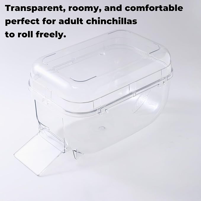 Large Chinchilla Dust Bath House, 11-Inch Clear Enclosed Bathing Hideout with Lift-Off Lid, Low-Mess Rim & Stable Non-Slip Base, Easy-Clean Design for Adult Chinchillas