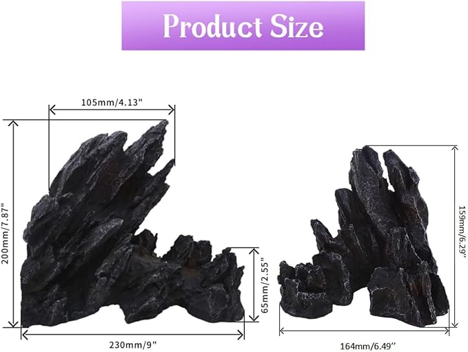 Saim Extra Large Aquarium Decor, Massive Artificial Mountain Rock Landscape, 2 Pack Jagged Canyon Rock Formation Mountain Hill View Stone Ornament Set for Betta Cichlids Hideaway Hideout