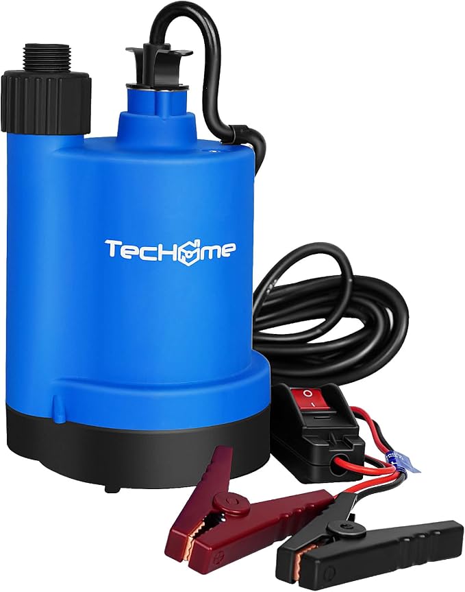 TecHome 12v Sump Pump Submersible Water Pump Water Transfer Pump. | 1500GPH, with 20 Feet Power Cord.