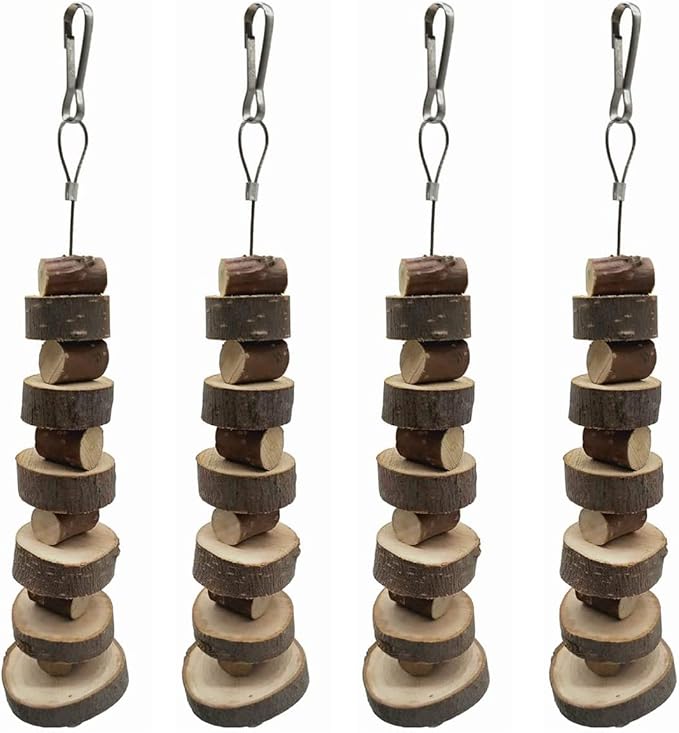 LWINGFLYER Small Animal Chews Toy Natural Apple Wood Block Cage Hanging Molars Treats Snack for Hamsters Rabbits Bunny Bird Parrots Chinchilla Guinea Pig Gerbils Squirrels (4pcs Natural Apple Wood)