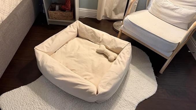 Rectangular Natural Cotton Canvas Dog Bed with Raw Cotton Insert – Eco Friendly Pet Bed with Removable Washable Cover, Breathable Cushion for Dogs & Cats (Natural, XX Large 48" × 36" × 8")