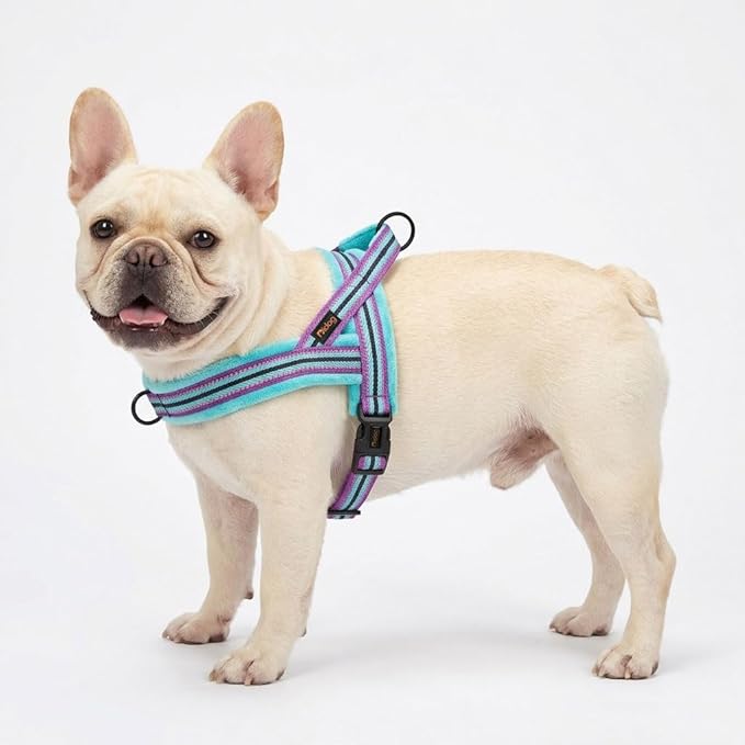 Didog Soft Flannel Padded Dog Vest Harness, No Pull/Quick Fit Reflective Dog Strap Harness, Easy for Training Walking (S:Chest 18-22", Mixed-Blue)