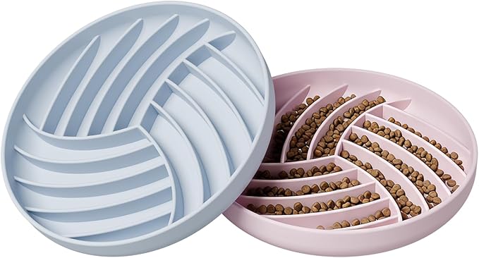 Silicone Slow Feeder Bowls for Dogs and Cats - Wet Food, Suction Cups, Interactive, Reduces Boredom, Anxiety, Anti-Choking, Non-Slip Design (Pink & Blue)