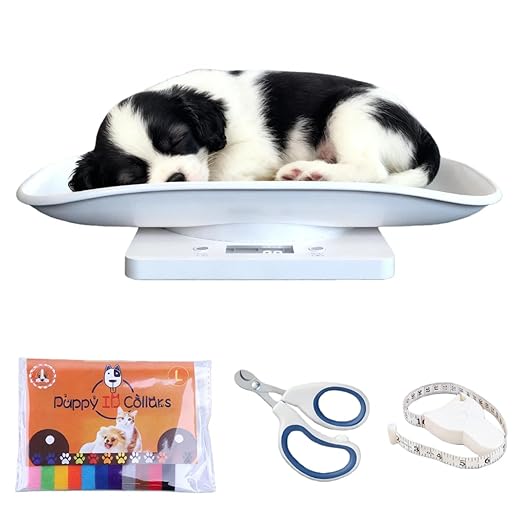 Digital Pet Scale for Small Animal, LED Display Puppy Whelping Scale with Tape Measure, Collar, Scissors for Newborn Pets, Cats, Dogs, Animals, Measures Up to 15kg, 11.4 * 7.1" (White)