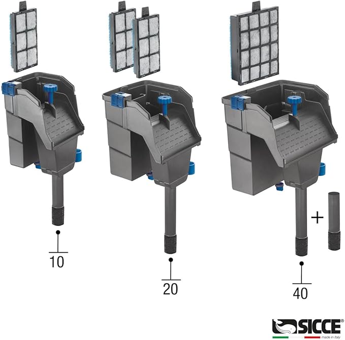 Sicce Aqua Filtra 10 Hang On Back Aquarium Fish Tank Power Filter Up to 10 Gallon Aquariums - Quiet 3-Stage HOB for Freshwater & Saltwater
