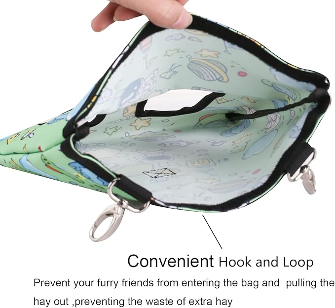 Rabbit Hay Feeder Bag Guinea Pigs Hanging Hay Rack Manger Holder Dispenser Small Animal Feeder Storage Pouch for Bunny Chinchilla Hamster (Pattern Green, 2 Windows)