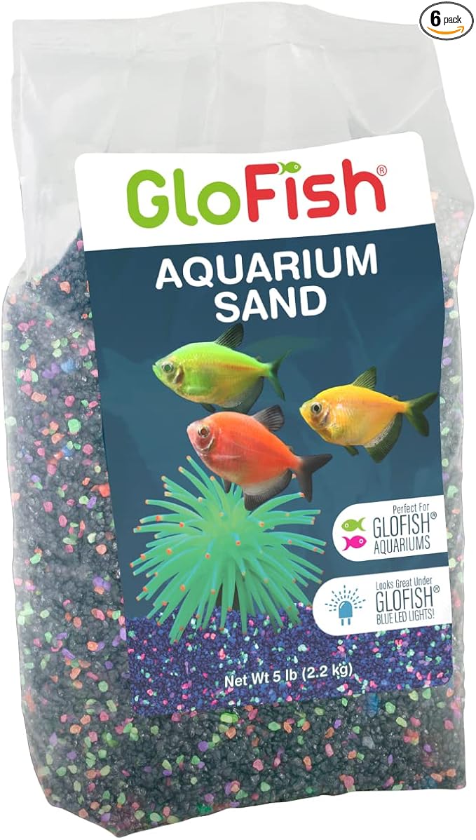 GloFish Aquarium Sand 5 Pounds, Black with Highlights, Complements Tanks and Décor, (AQ-78485) (Pack of 6)