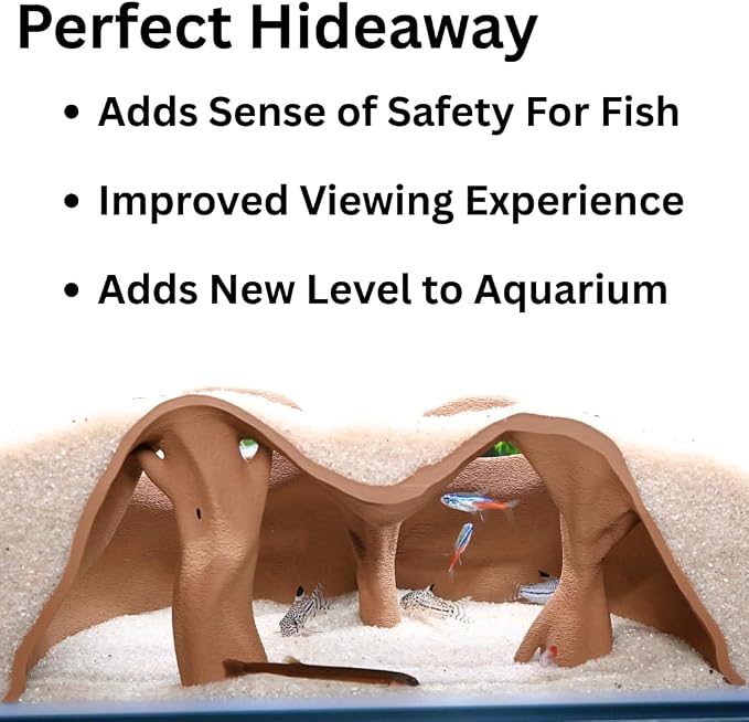 Aquarium Underground Cave Natural Mangrove Tree | Viewing Fish Under Gravel Tunnel Hide | Fish Tank Hideout Decor Decoration Enrichment for Corydora Catfish, Kuhli Loach, Pleco, Betta (Earth Brown)