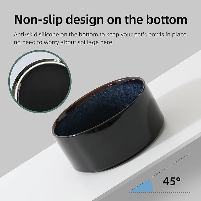 Havniva Ceramic 7.3inch Raised Double Bowls Set with Wooden Stand, Food & Water Bowls for Medium Breed Dogs, Weighted Dog Dishes, Pet Feeder(Starry Sky)