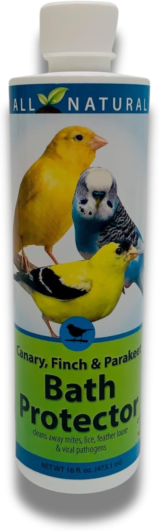 Care Free Enzymes Canary, Finch & Parakeet Bath Protector, 16 oz, Gentle Bird Bath Additive for Pet Birds, Helps Keep Bath Water Clean, Supports Feather Care, Safe for Small Pet Birds