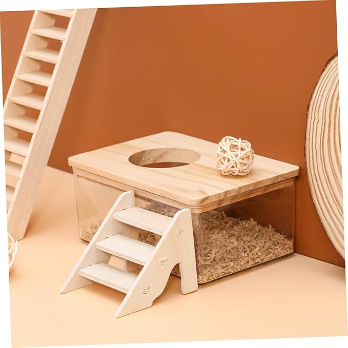 Yardwe Hamster Bathroom Bath Sand Box Ladder Chinchilla Dust Bath Container Storage Box for Hamster Accessories