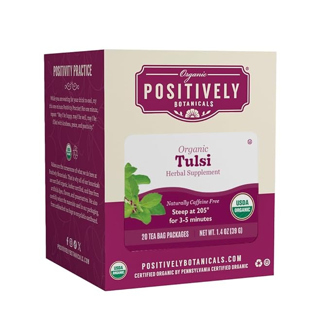 Organic Positively Botanicals Company, Tulsi Leaf Herbal Tea Bags, 20 Count