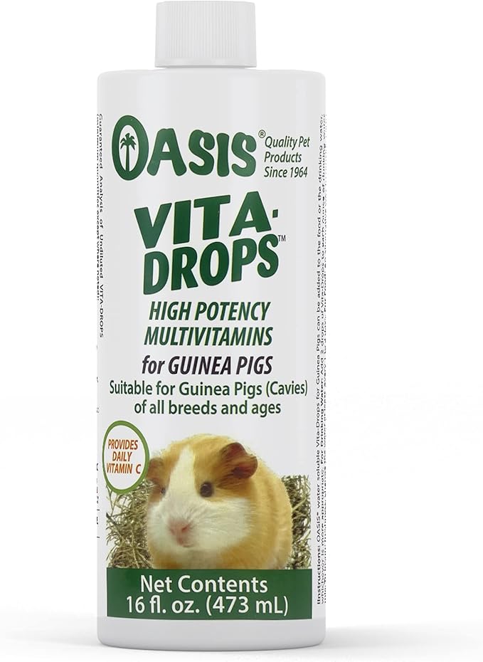 Oasis Guinea Pig Vitamins Vita Drops All-in-1 Multivitamins - Daily Vitamin Supplement Supports Healthy Bones & Teeth, Joints & Digestion, Promotes Healthy Skin Coat, 16-Ounces